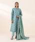Women's Unstitched Cotton Jacquard Blue Printed 3 Piece Suit